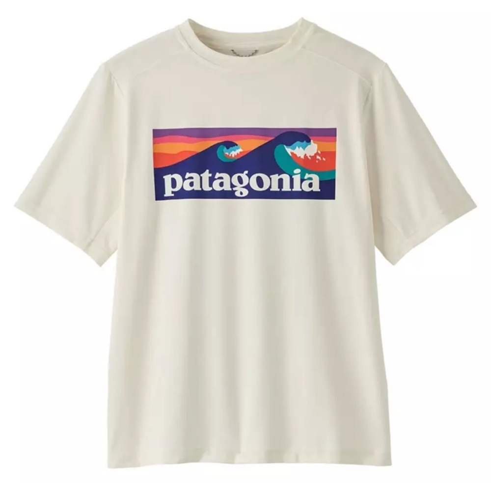 Patagonia Men's Short Sleeve Tee in Cream with Multicolor Logo